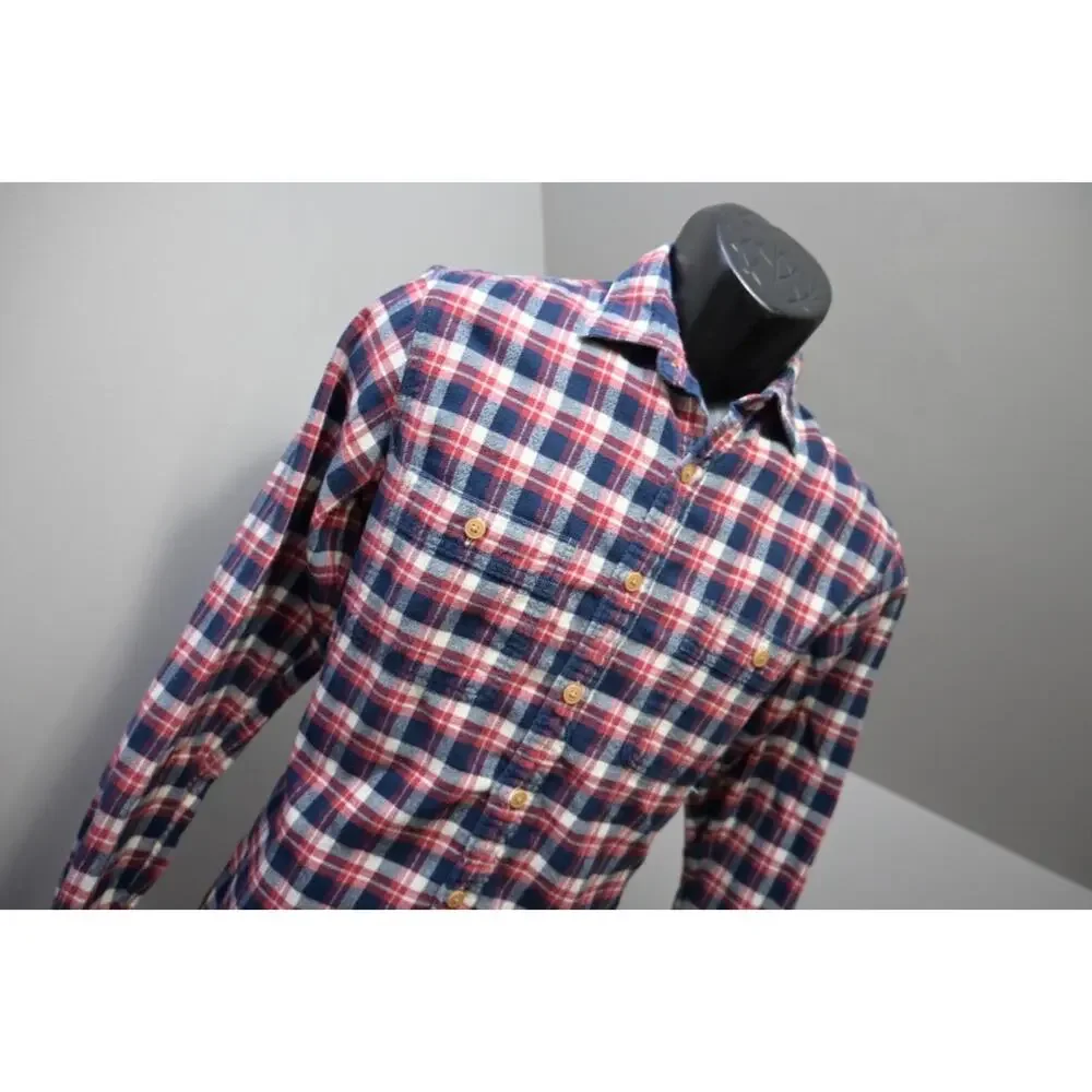 J Crew Big Button Flannel Camp Shirt Button Up‎ Plaid Long Sleeve Mens Sz Small